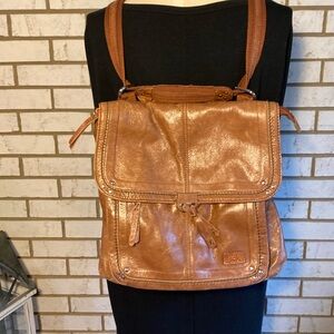 The Sak / Carmel colored leather backpack 2 zipper pockets magnetic snap